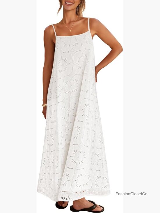 Dresses & Skirts - Spaghetti Straps Sleeveless Floral Lace Boho Beach Maxi Sundress